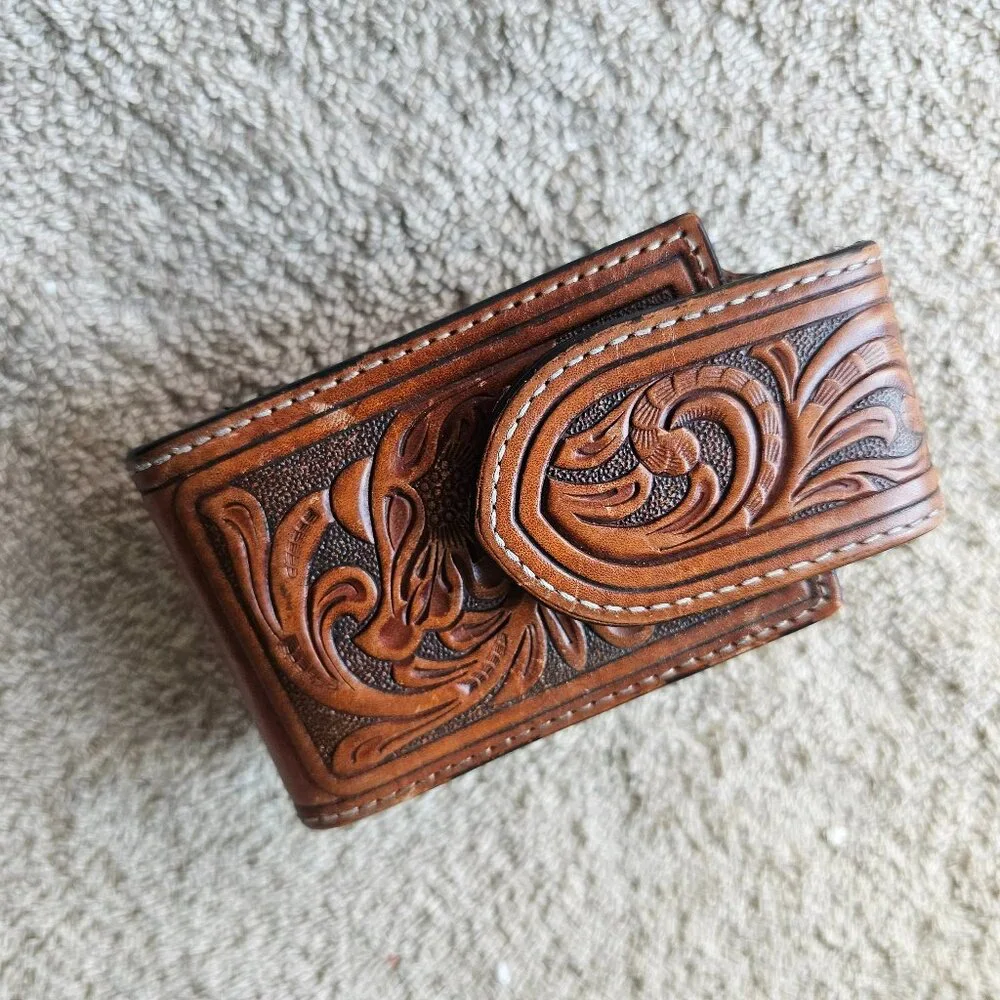 Hand tooled leather cell phone case small phones